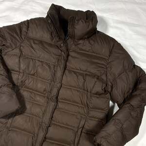 Lands End Down Puffer Coat Womens XL 18-20 Brown Long Quilted Winter Jacket